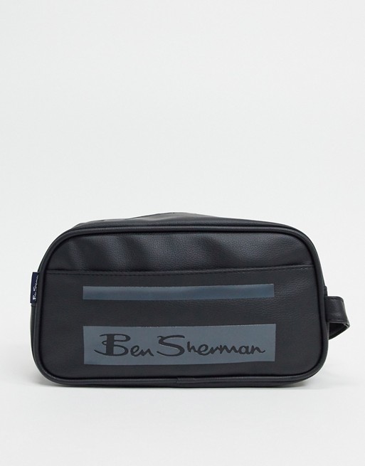Ben Sherman stripe wash bag in black and grey