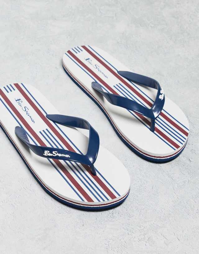 Ben Sherman striped print flip flops in multi