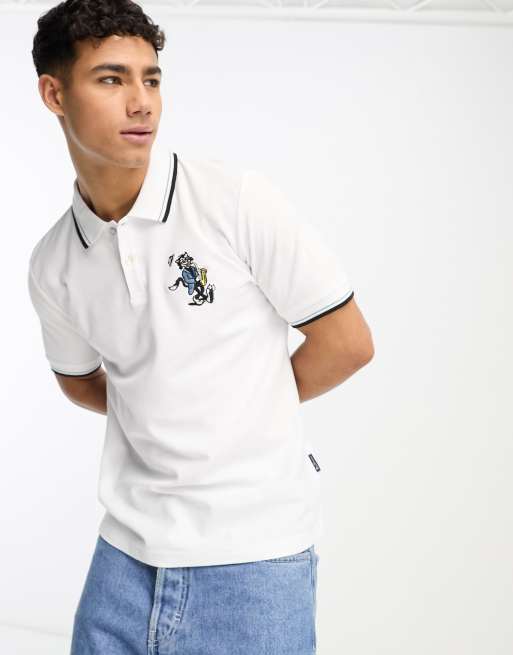 Ben Sherman – Strukturiertes Polohemd in Weiß