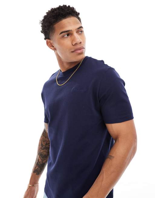 Ben Sherman – Strukturiertes T-Shirt aus Twill in Dunkelblau
