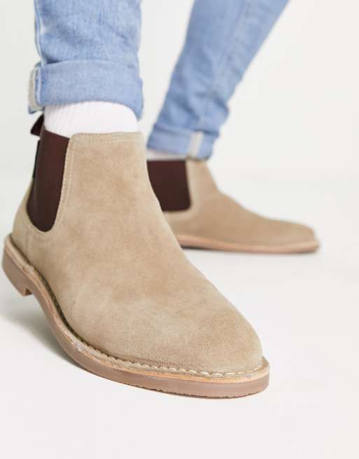 Ben Sherman suede chelsea boots in beige | ASOS