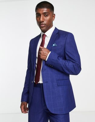 Ben Sherman suit jacket in blue overcheck - ASOS Price Checker