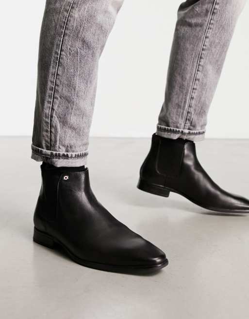 Ben Sherman – Svarta chelseaboots i läder med bred passform
