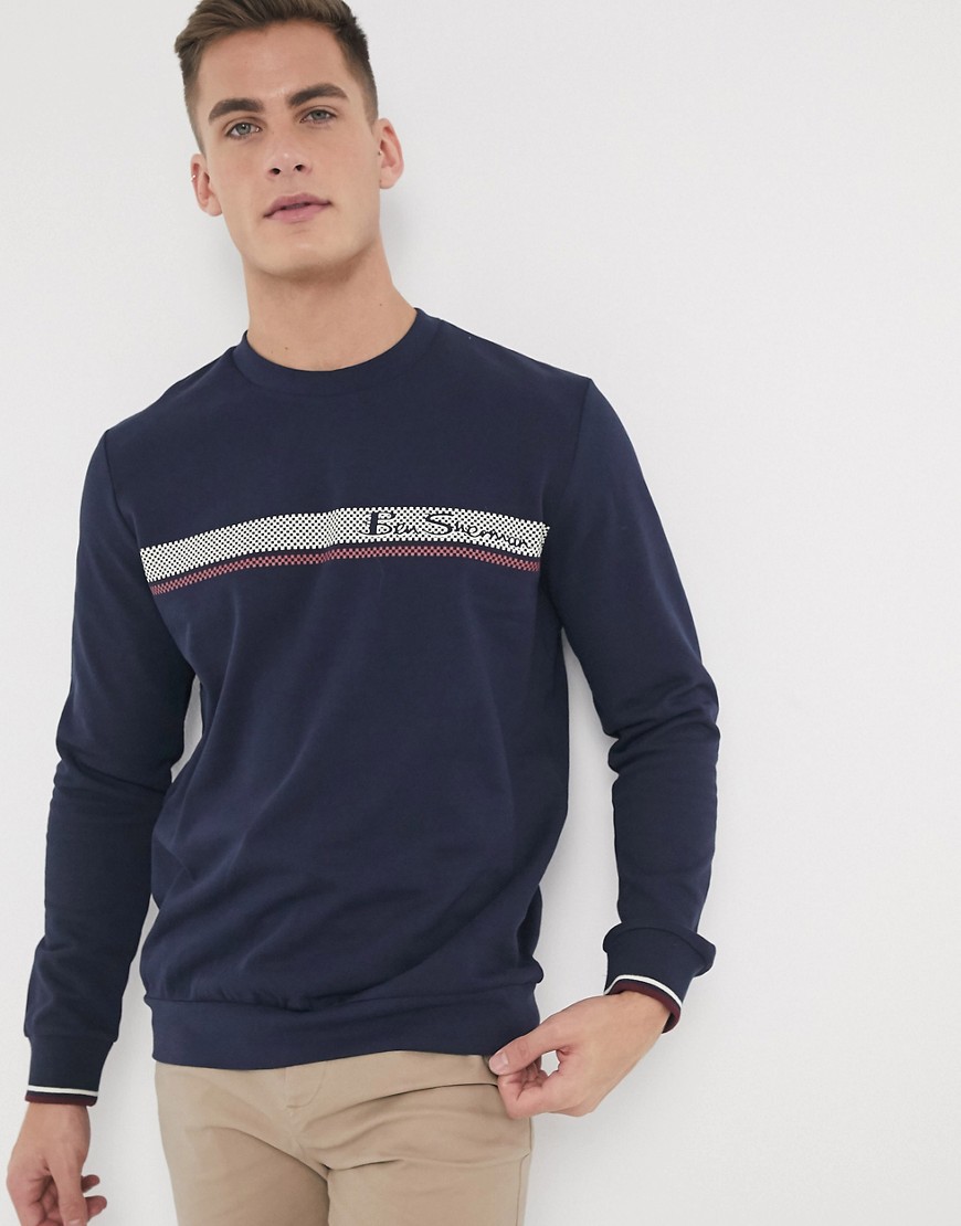 Ben Sherman - Sweater met gestreept logo-Marineblauw