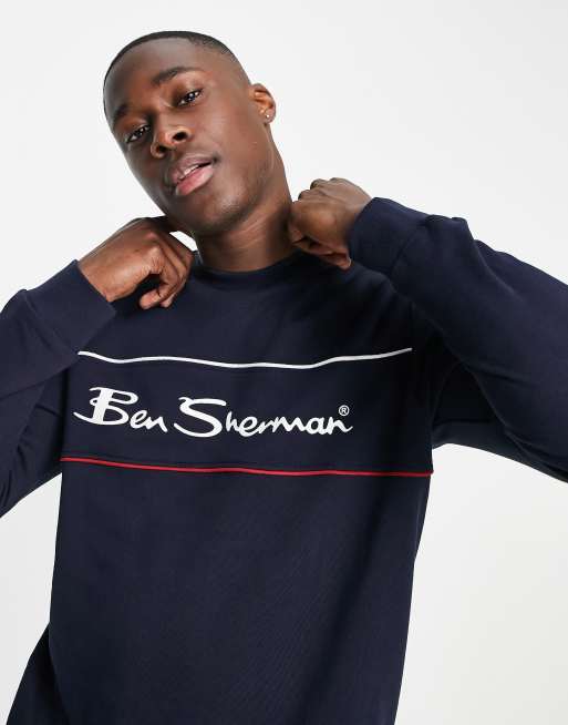 Ben Sherman – Sweatshirt mit zweifarbigem Logo-Einsatz und Rundhalsausschnitt