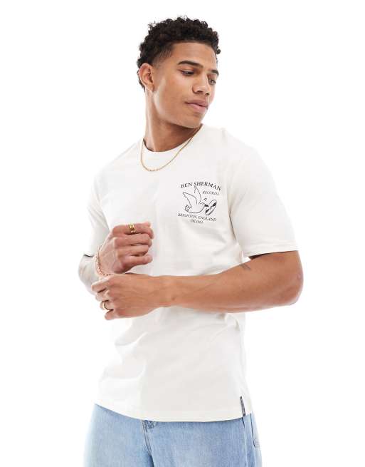 Ben Sherman - T-shirt à imprimé Brighton Records - Blanc cassé