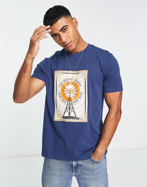 Ben Sherman – T-Shirt in Marineblau mit Funkturm-Print