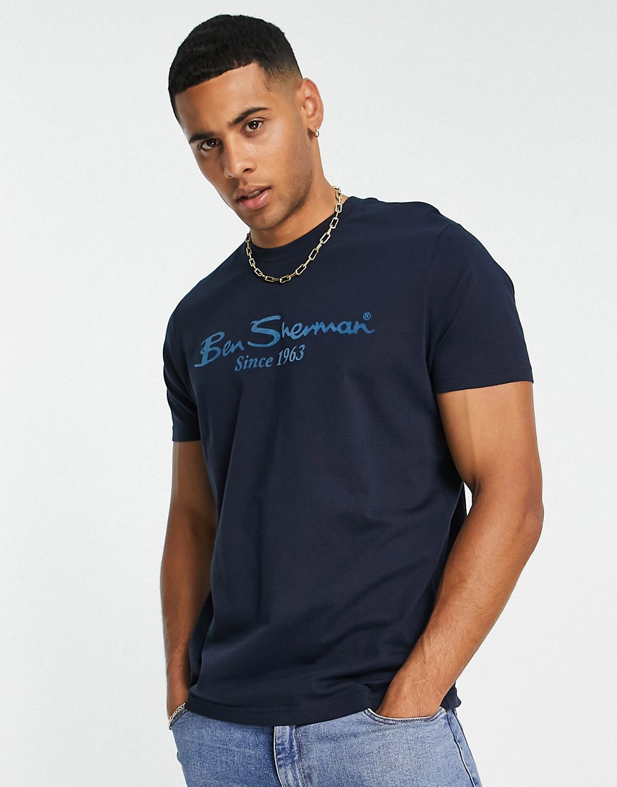 ben sherman - t-shirt med logga-marinblå