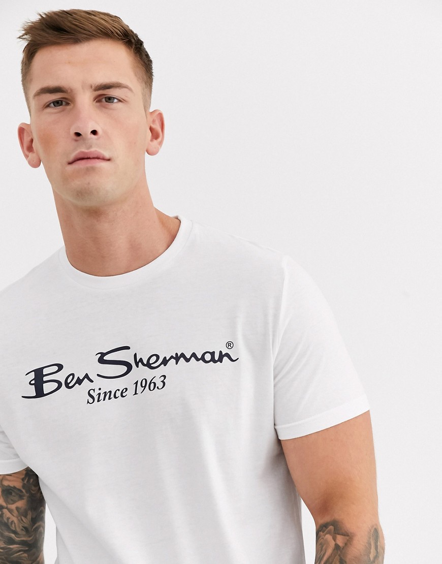 Ben Sherman – T-shirt med stor logga-Vit