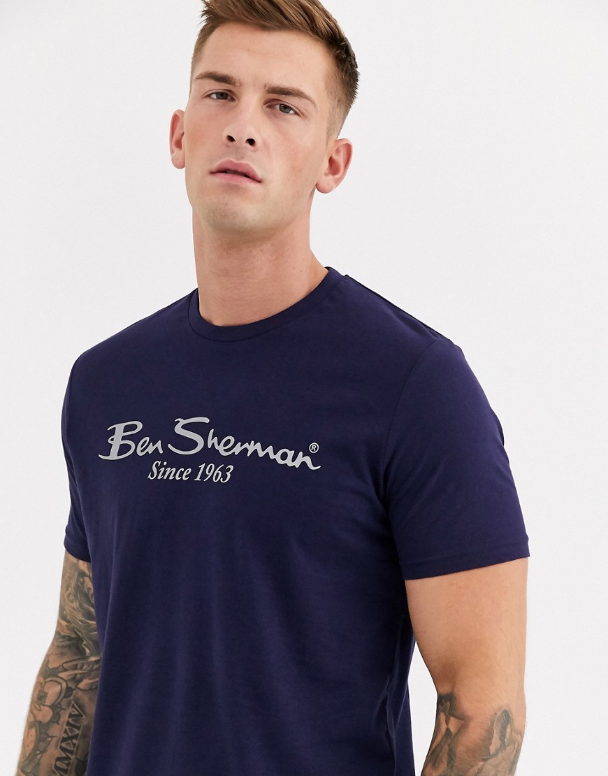 Ben Sherman – T-shirt med stor logga-Marinblå
