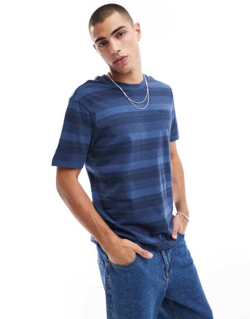Ben Sherman - T-shirt met getextureerde strepen in donkerblauw