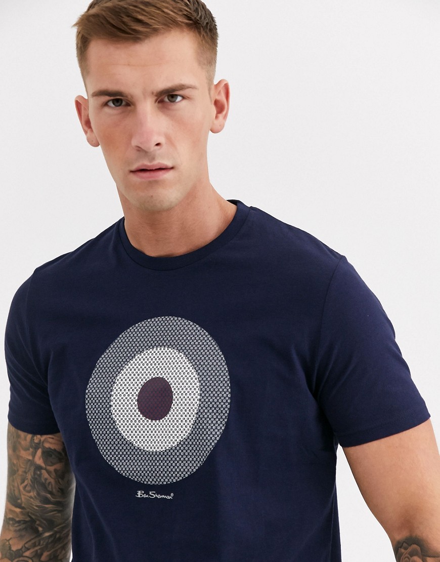 Ben Sherman - T-shirt met grote ruit en doelwitprint-Marineblauw