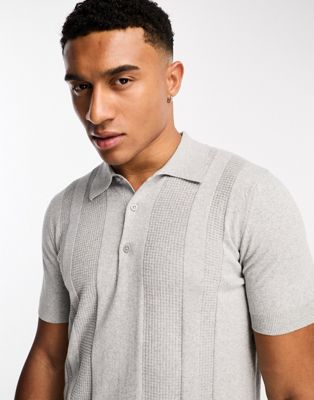Ben Sherman textured knit polo top in grey