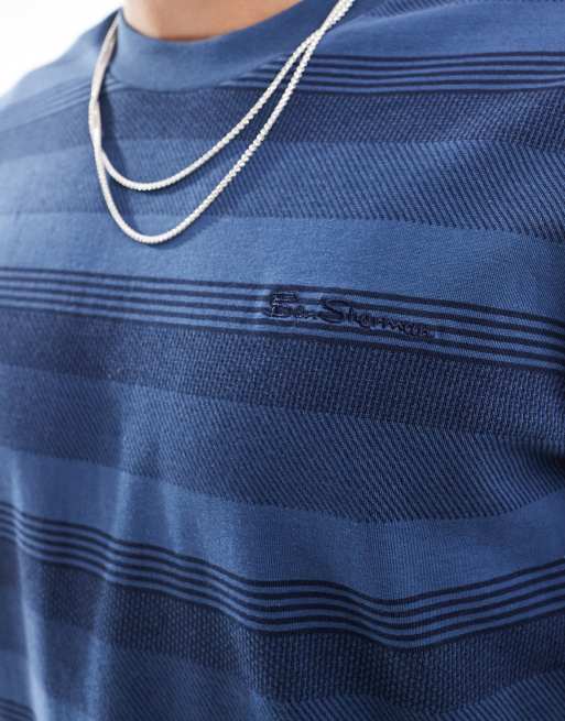 Ben Sherman textured stripe tee in dark blue, 4 of 4