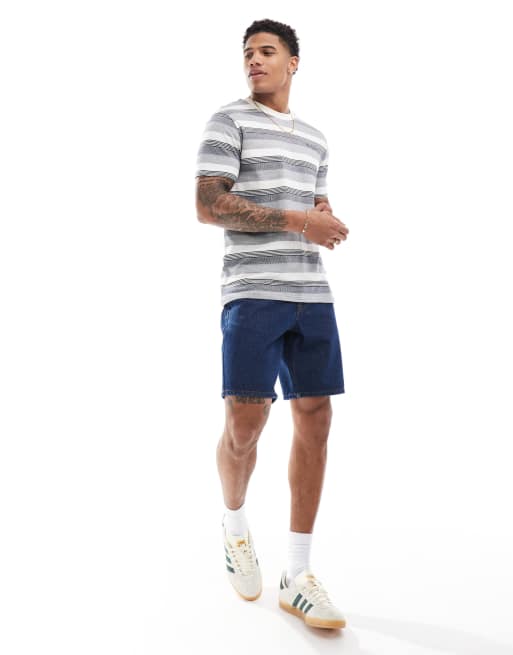 Ben Sherman textured stripe tee in off white