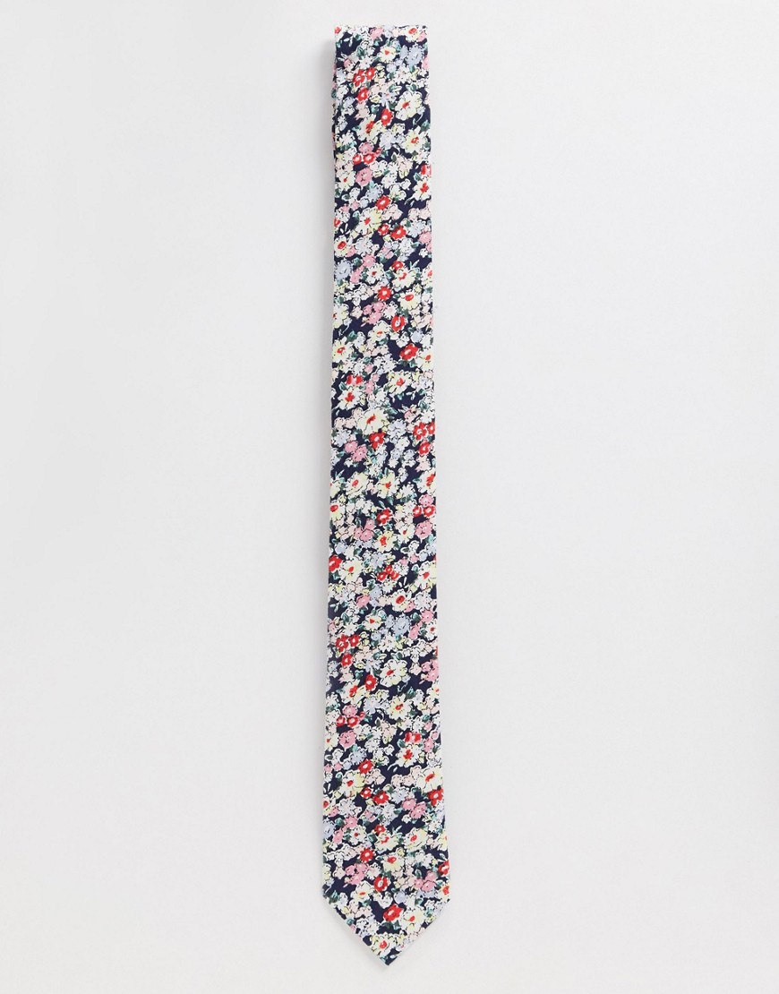 Ben Sherman tie with floral lapel pin set-Navy
