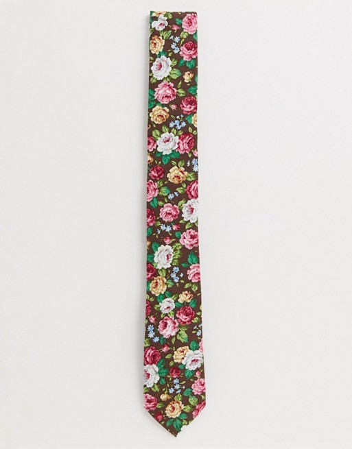 Ben Sherman tie with floral lapel pin set