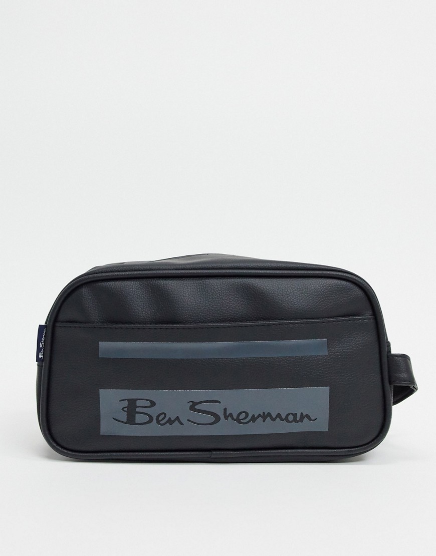 Ben Sherman Stripe Toiletry Bag In Black And Gray