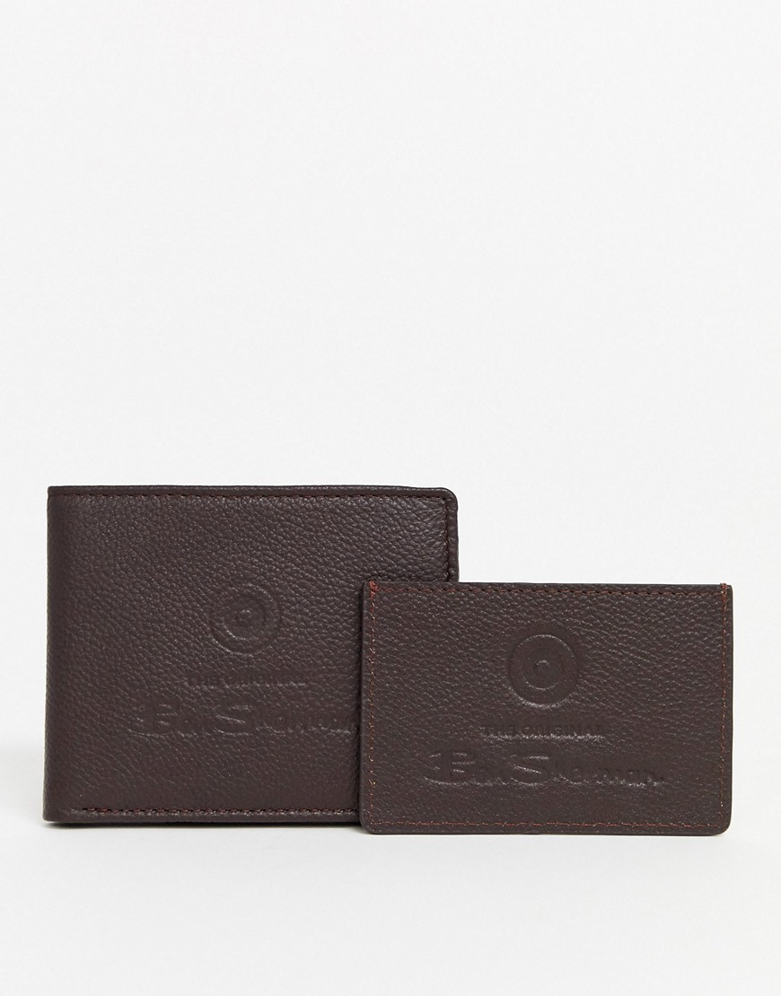Ben Sherman travis leather wallet and card holder set-Brown
