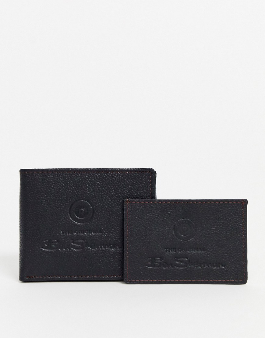 Ben Sherman travis leather wallet and card holder set-Black