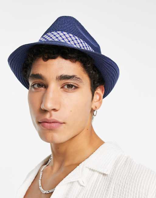 Ben Sherman - Trilby-hat med ternet detalje i marineblå | ASOS