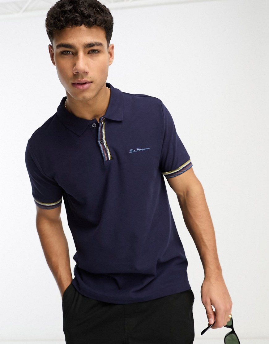 ben sherman twin tipped polo jersey polo top in navy