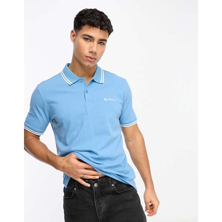 Ben Sherman twin tipped polo jersey top in light blue, McocongresShops