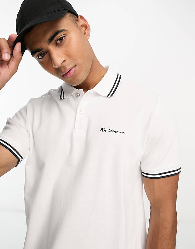 Ben Sherman - twin tipped polo jersey top in white