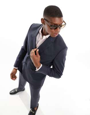 Ben Sherman double breast plain slim jacket in mid blue - ASOS Price Checker