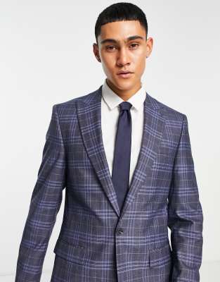 Ben Sherman slim check suit jacket in blue - ASOS Price Checker