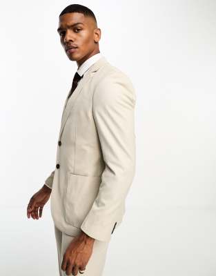 Ben Sherman linen look slim fit suit jacket in cream - ASOS Price Checker