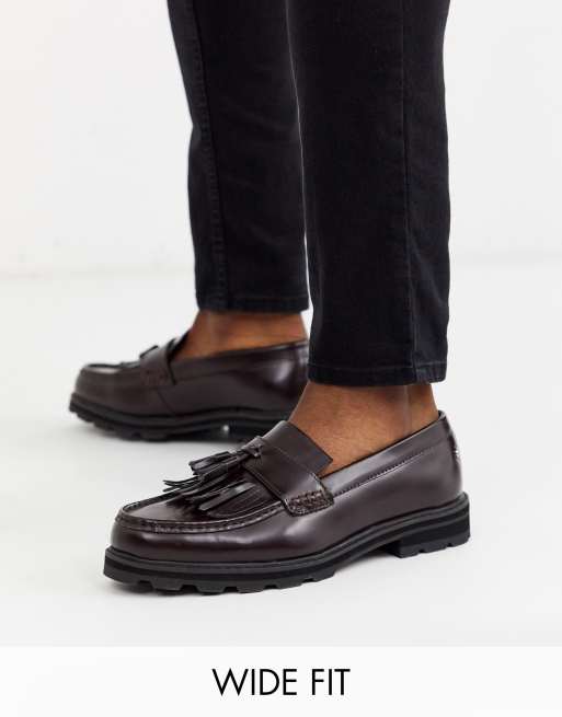 Ben Sherman – Vinröda grova loafers med bred passform