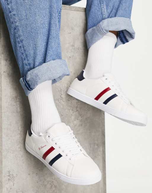 Ben Sherman – Vita sneakers med ränder