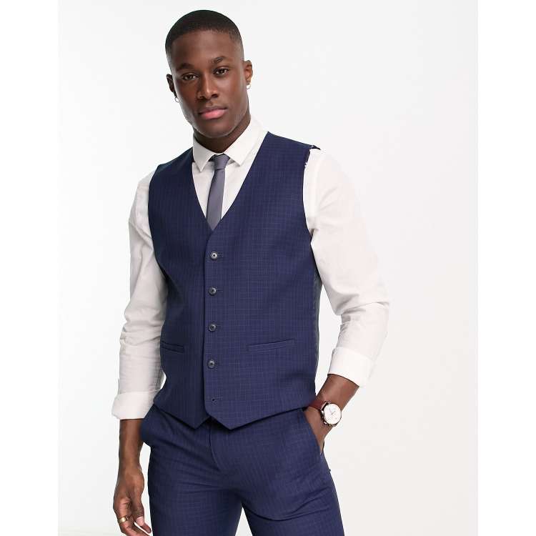 Navy blue sale check waistcoat