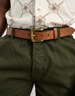 Ben Sherman Wallash leather belt in tan with gold buckle
