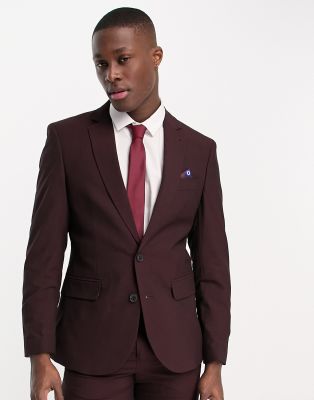 Ben Sherman wedding suit jacket in burgundy-Red