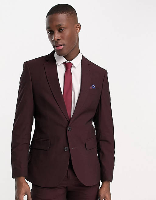 Increíble collar Posicionar Ben Sherman wedding suit jacket in burgundy | ASOS