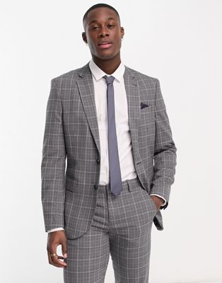Ben Sherman wedding suit jacket in grey and black check - ASOS Price Checker