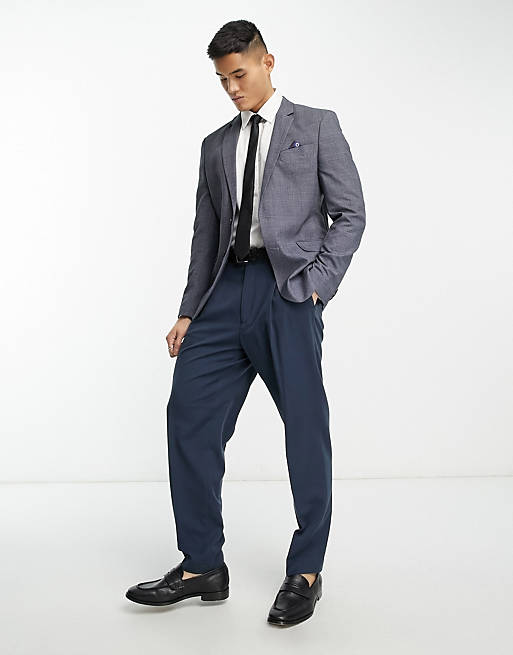 Ben Sherman wedding suit jacket in grey and blue cross check | ASOS