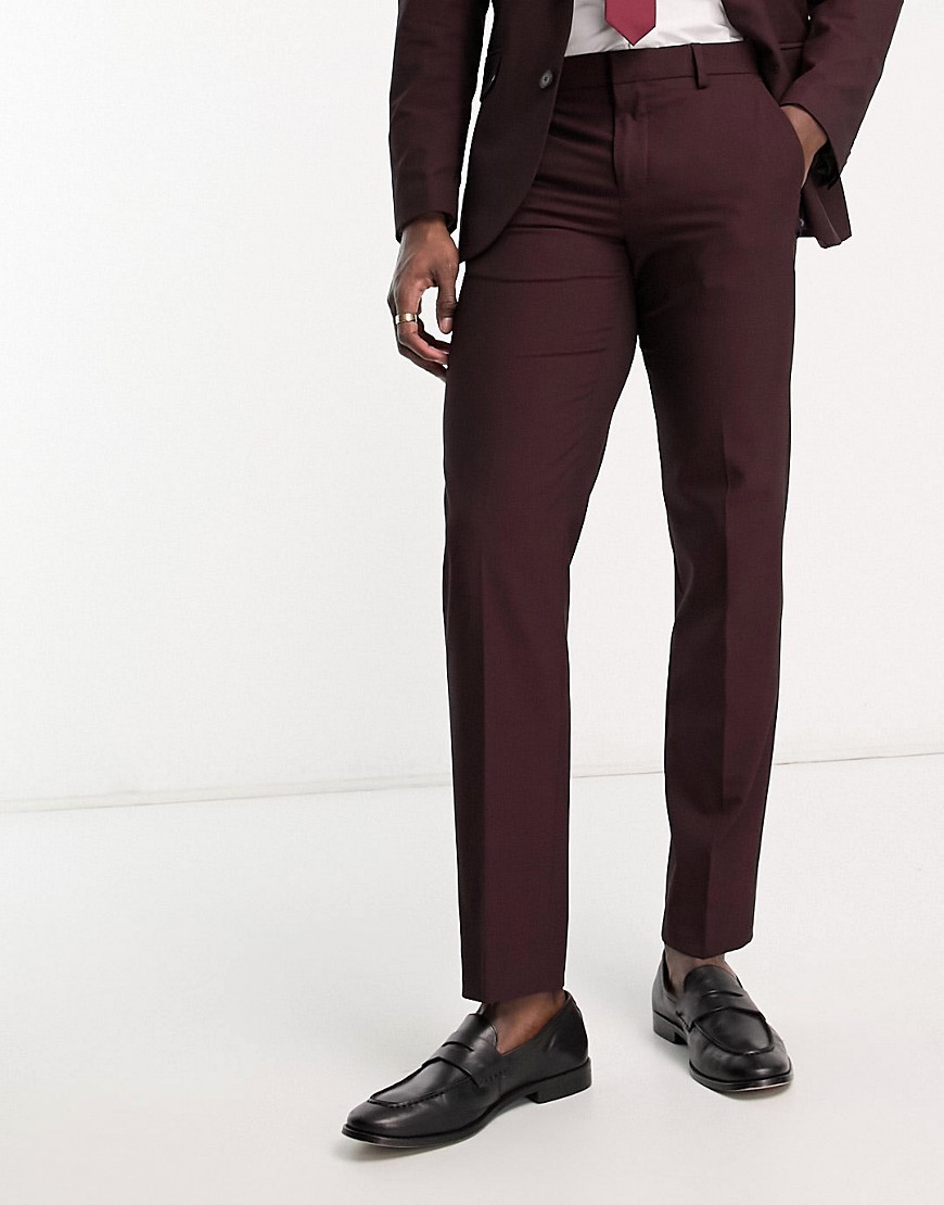 ben sherman wedding suit trousers in burgundy-red