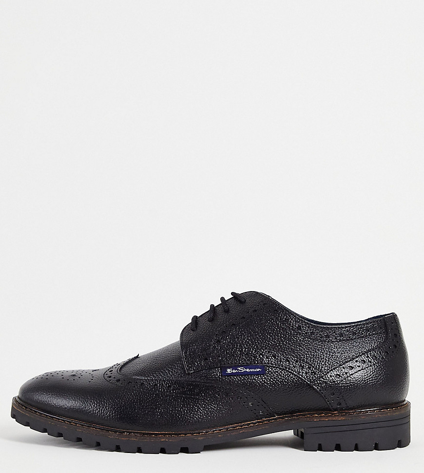 Ben Sherman Wide Fit Chunky Leather Lace Up Brogues In Black