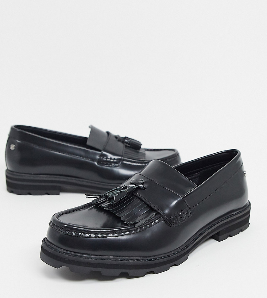 Ben Sherman wide fit chunky tassel loafers in black high shine leather