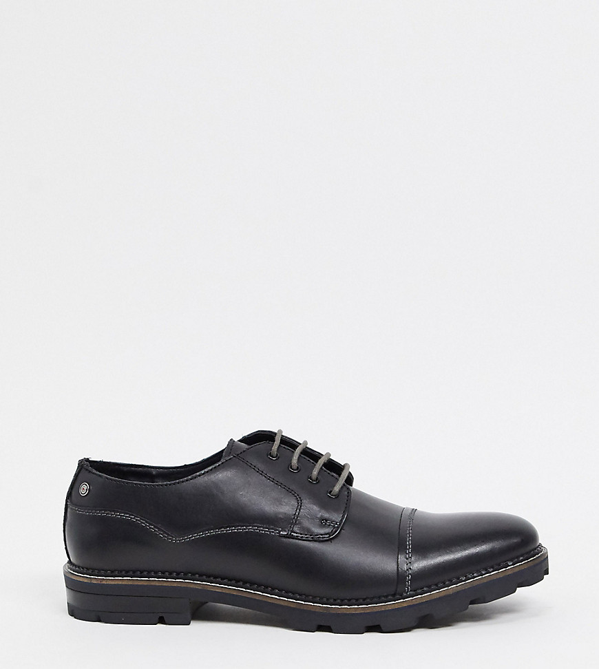 Ben Sherman wide fit cleated sole clean lace up shoes in black leather