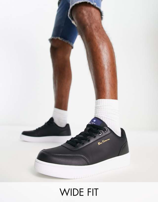 Ben Sherman wide fit flatform faux leather sneakers in black