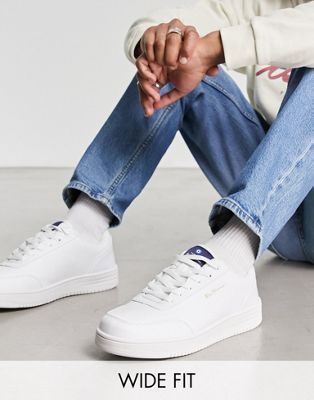 Ben Sherman wide fit flatform faux leather trainers in white