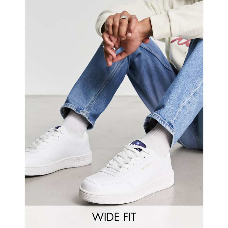 Wide fit cheap white leather trainers