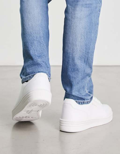 White faux clearance leather flatform trainers