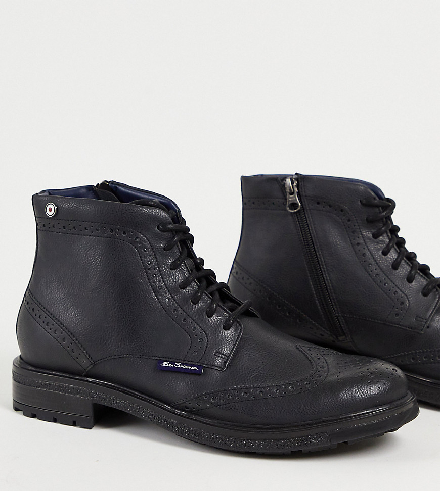 Ben Sherman Wide Fit lace-up brogue boots in black
