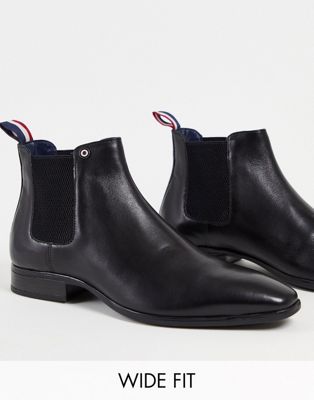 Ben Sherman wide fit leather chelsea boot in black