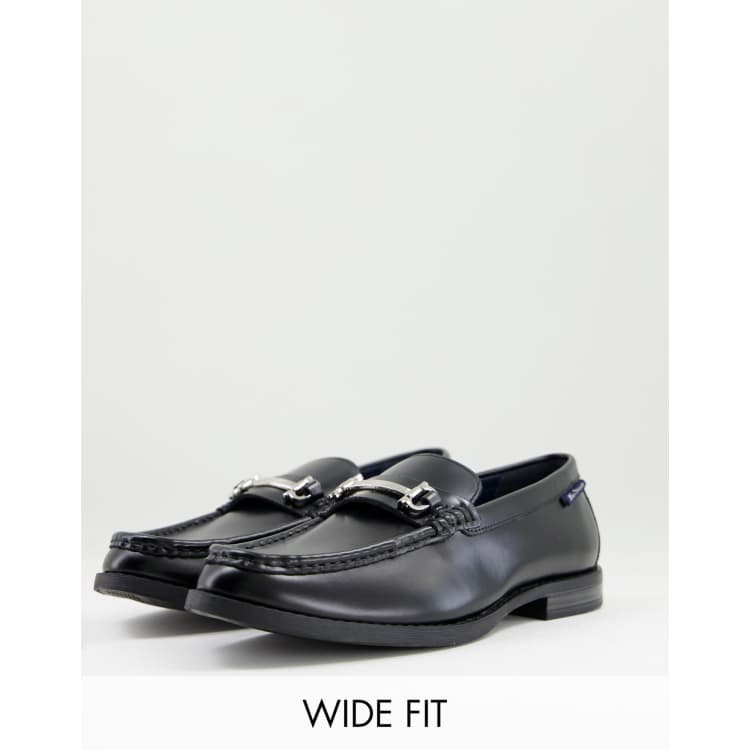 Ben Sherman Wide Fit leather metal bar loafers in black ASOS